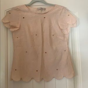Loft floral eyelet top with scallops